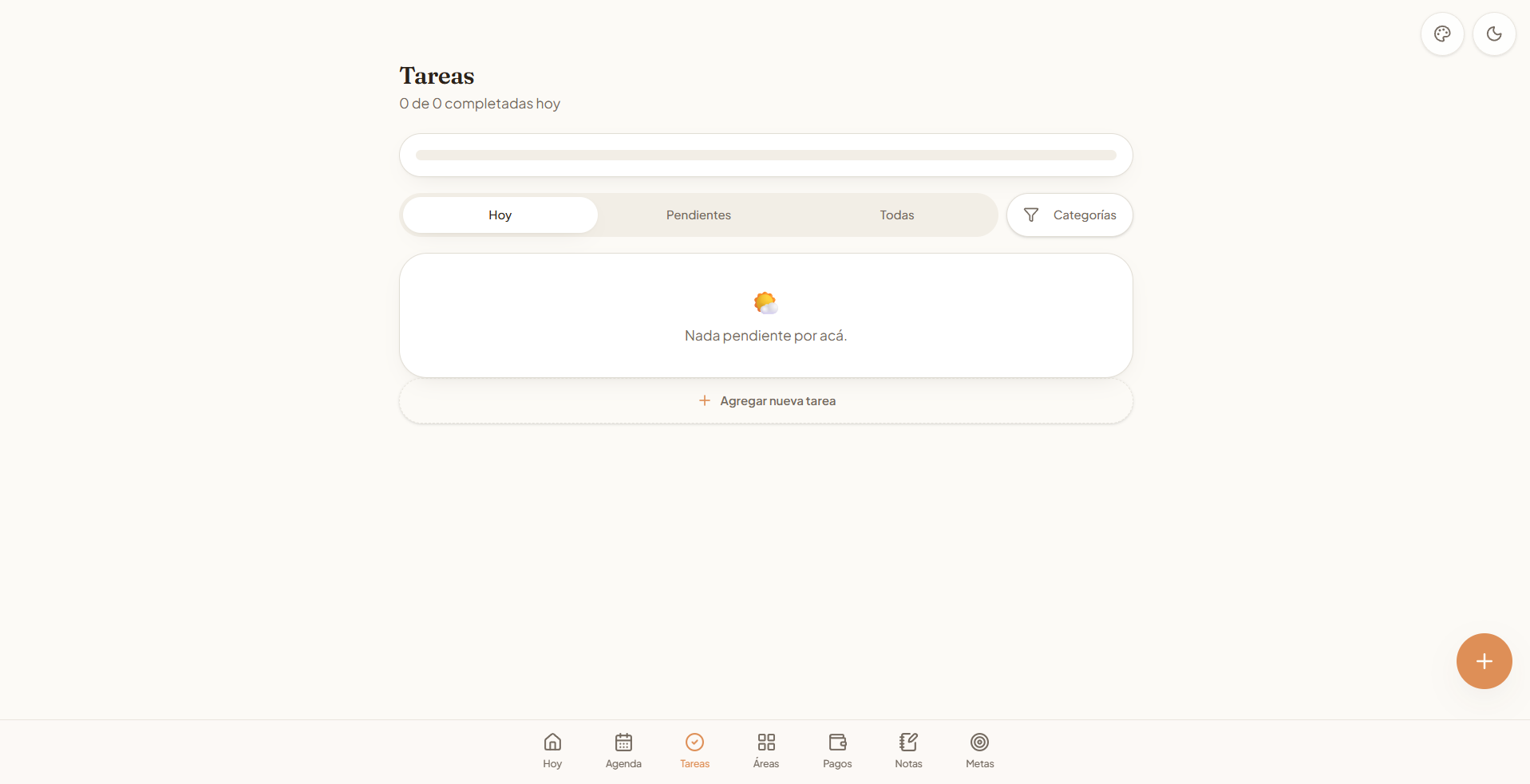 Vista de tareas de Planner con filtros y estado vacío
